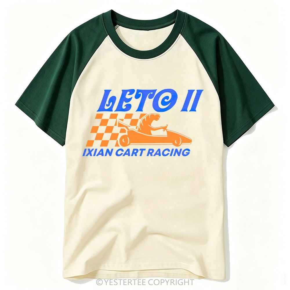 Retro Checkered Flag Sci-Fi Cart Racing "Leto II" Baseball T-shirt 