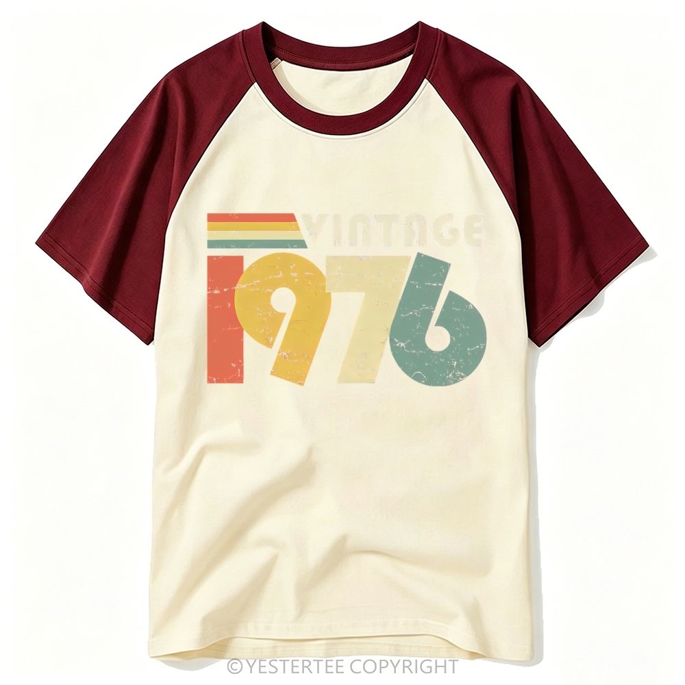 Distressed Rainbow Block Number Retro 1976 Baseball T-shirt