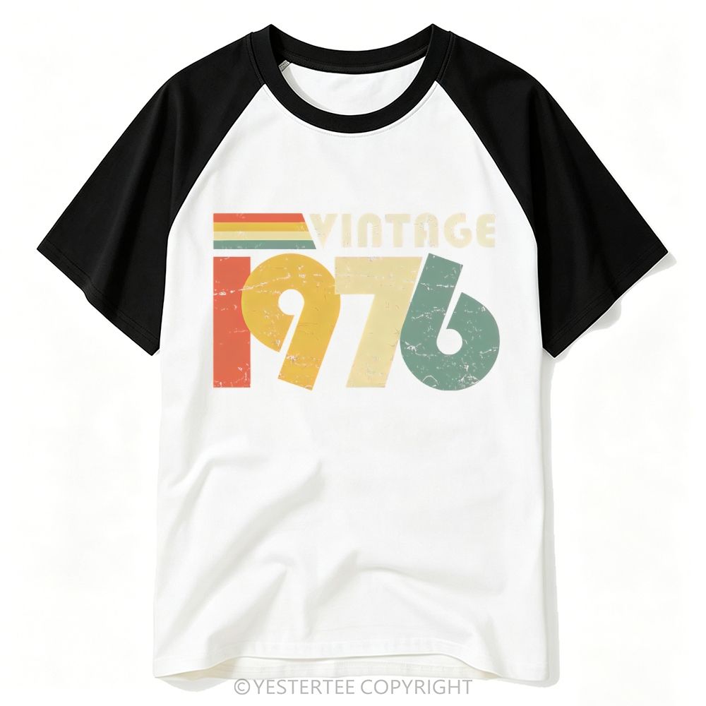 Distressed Rainbow Block Number Retro 1976 Baseball T-shirt
