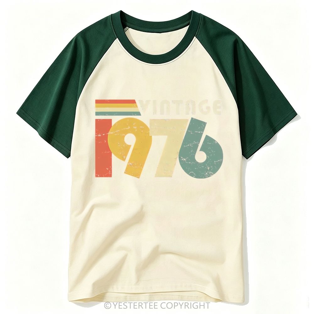 Distressed Rainbow Block Number Retro 1976 Baseball T-shirt
