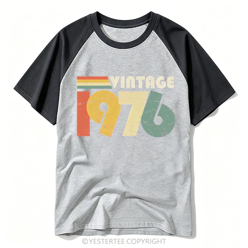 Distressed Rainbow Block Number Retro 1976 Baseball T-shirt