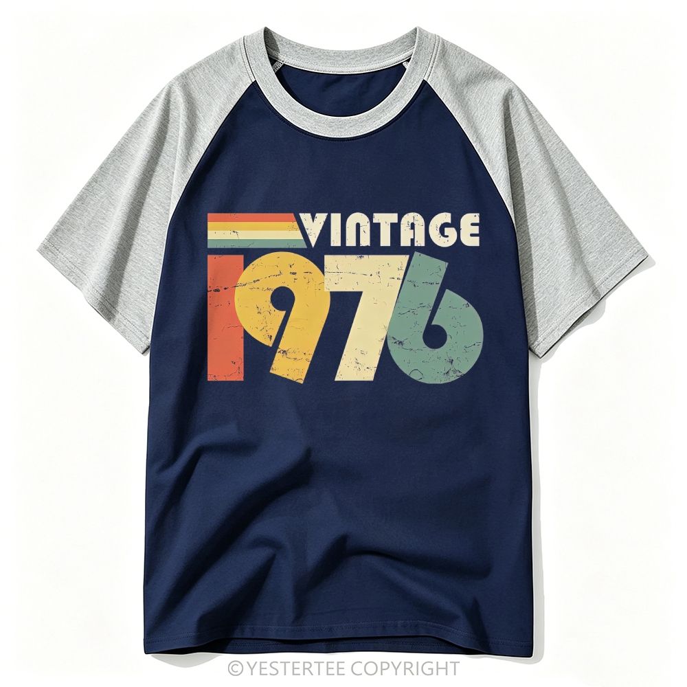 Distressed Rainbow Block Number Retro 1976 Baseball T-shirt