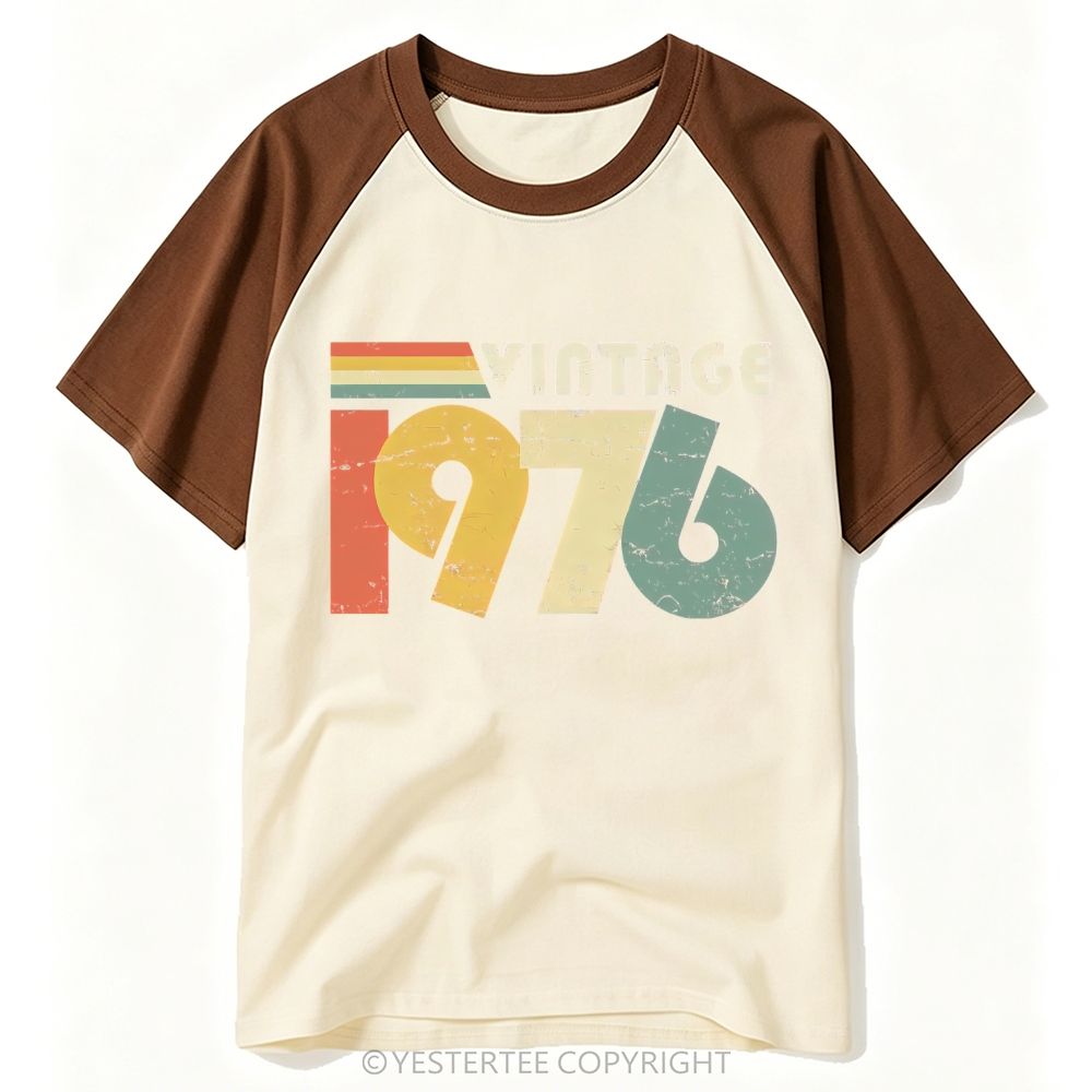 Distressed Rainbow Block Number Retro 1976 Baseball T-shirt
