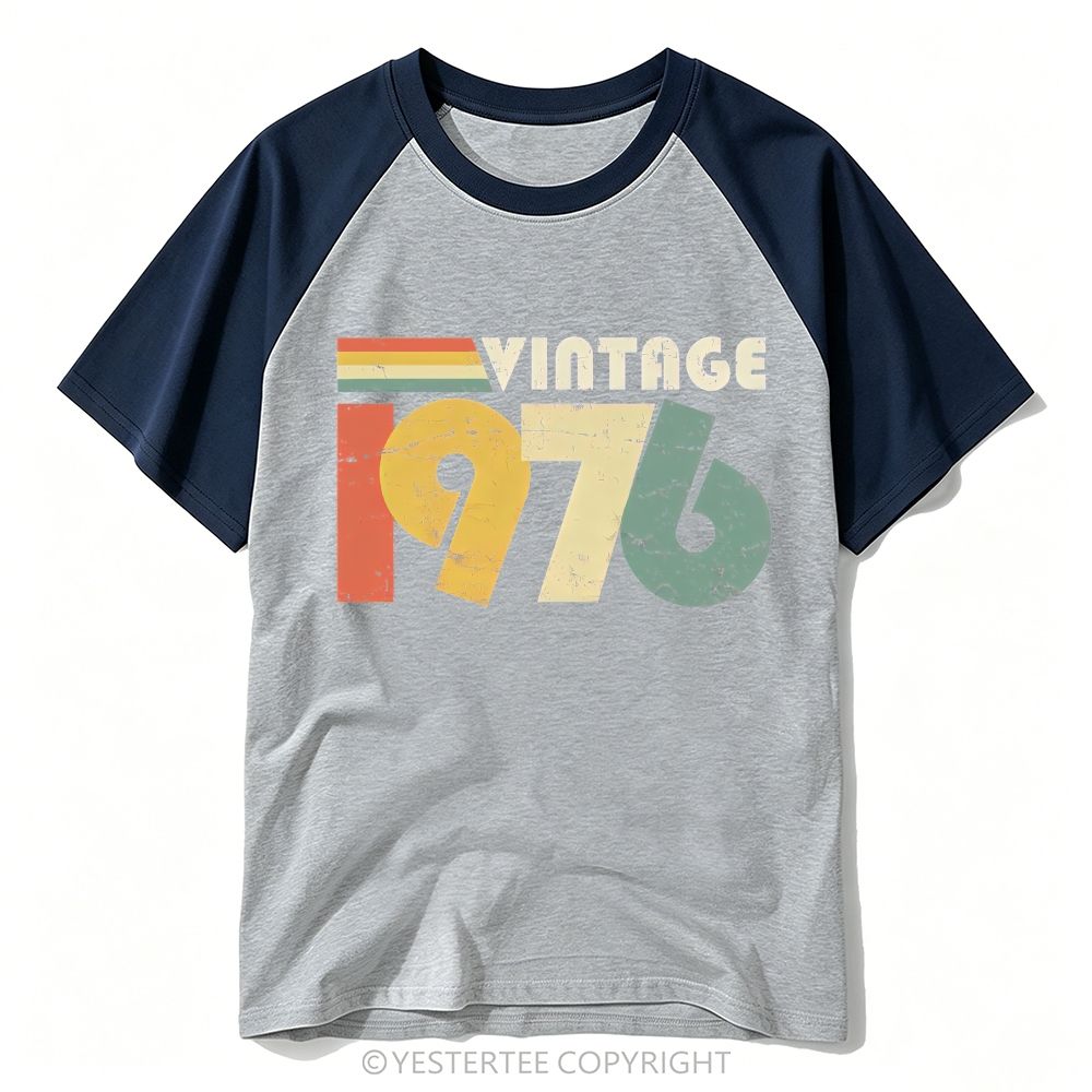 Distressed Rainbow Block Number Retro 1976 Baseball T-shirt
