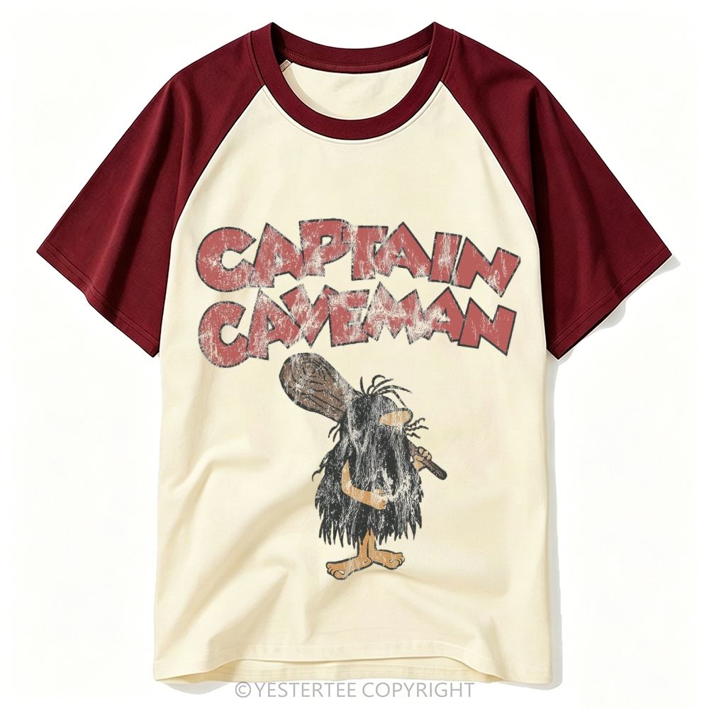 Worn Cartoon Caveman "Captain Caveman" Baseball T-shirt