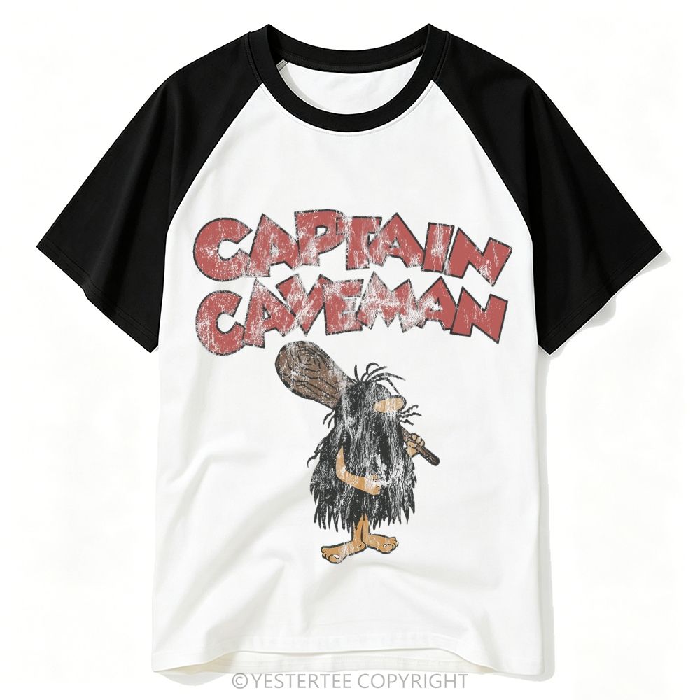 Worn Cartoon Caveman "Captain Caveman" Baseball T-shirt