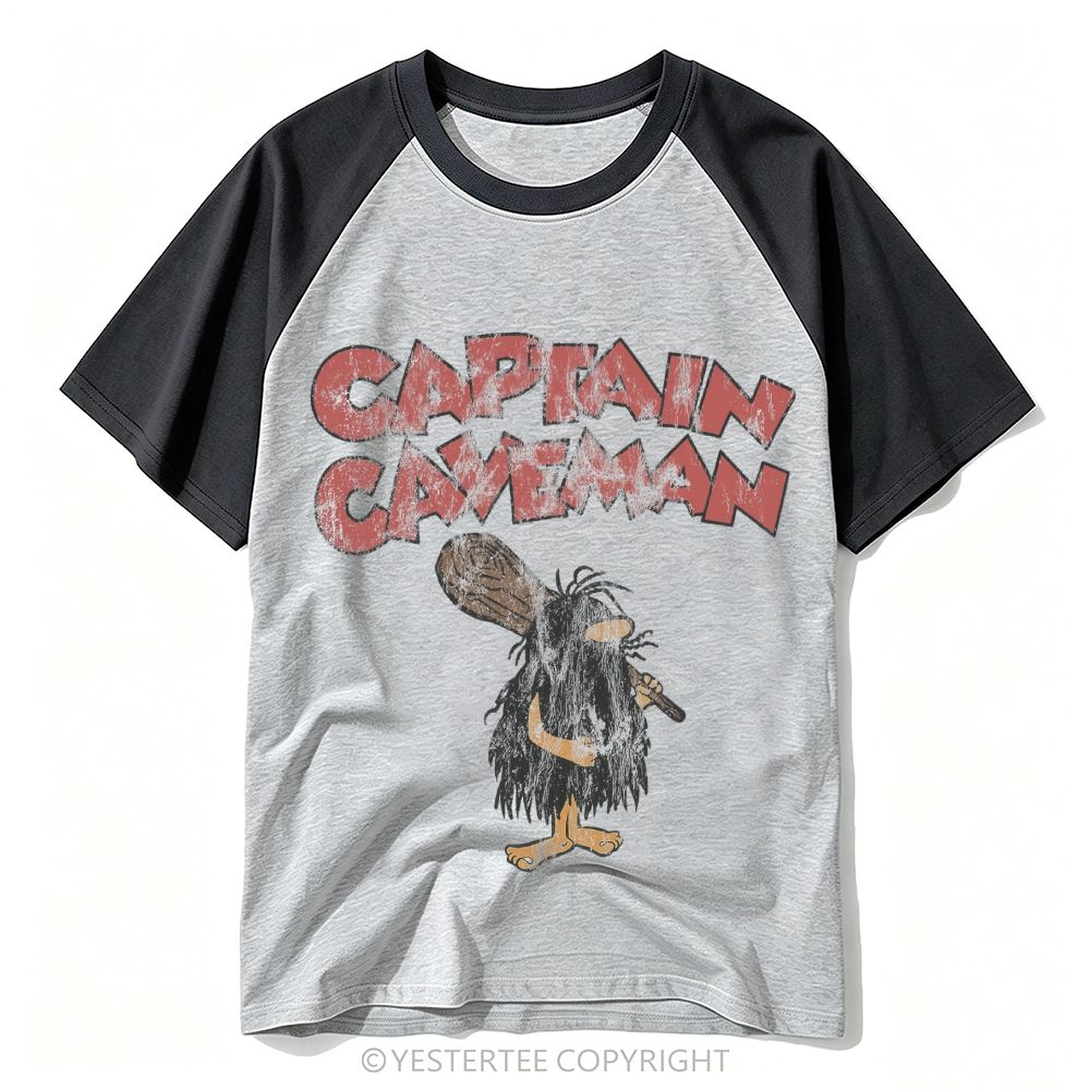 Worn Cartoon Caveman "Captain Caveman" Baseball T-shirt