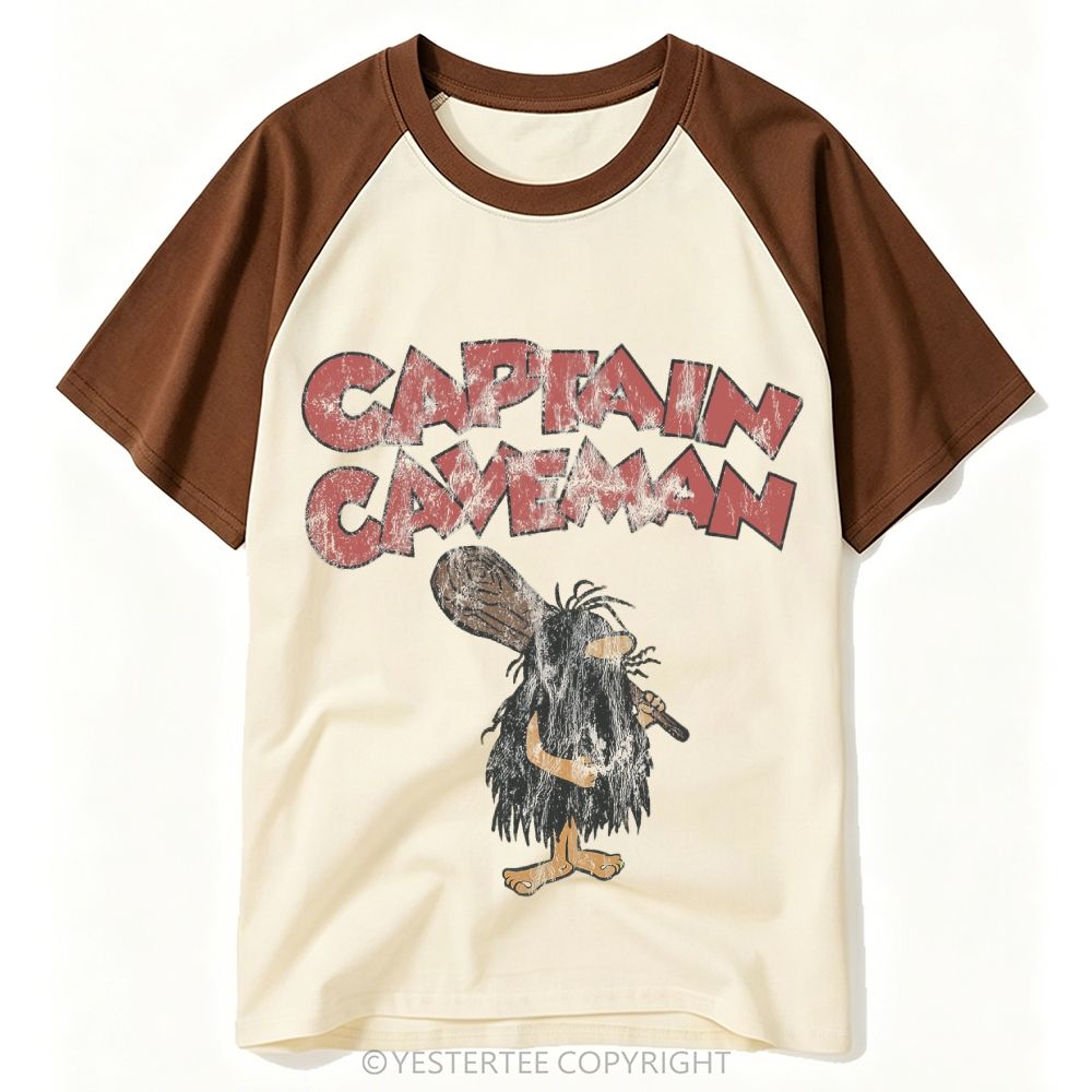 Worn Cartoon Caveman "Captain Caveman" Baseball T-shirt