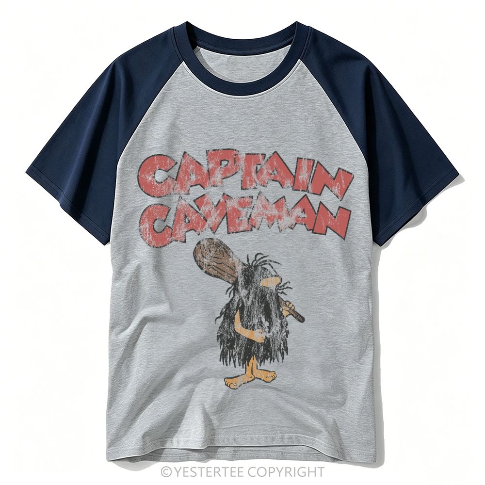 Worn Cartoon Caveman "Captain Caveman" Baseball T-shirt