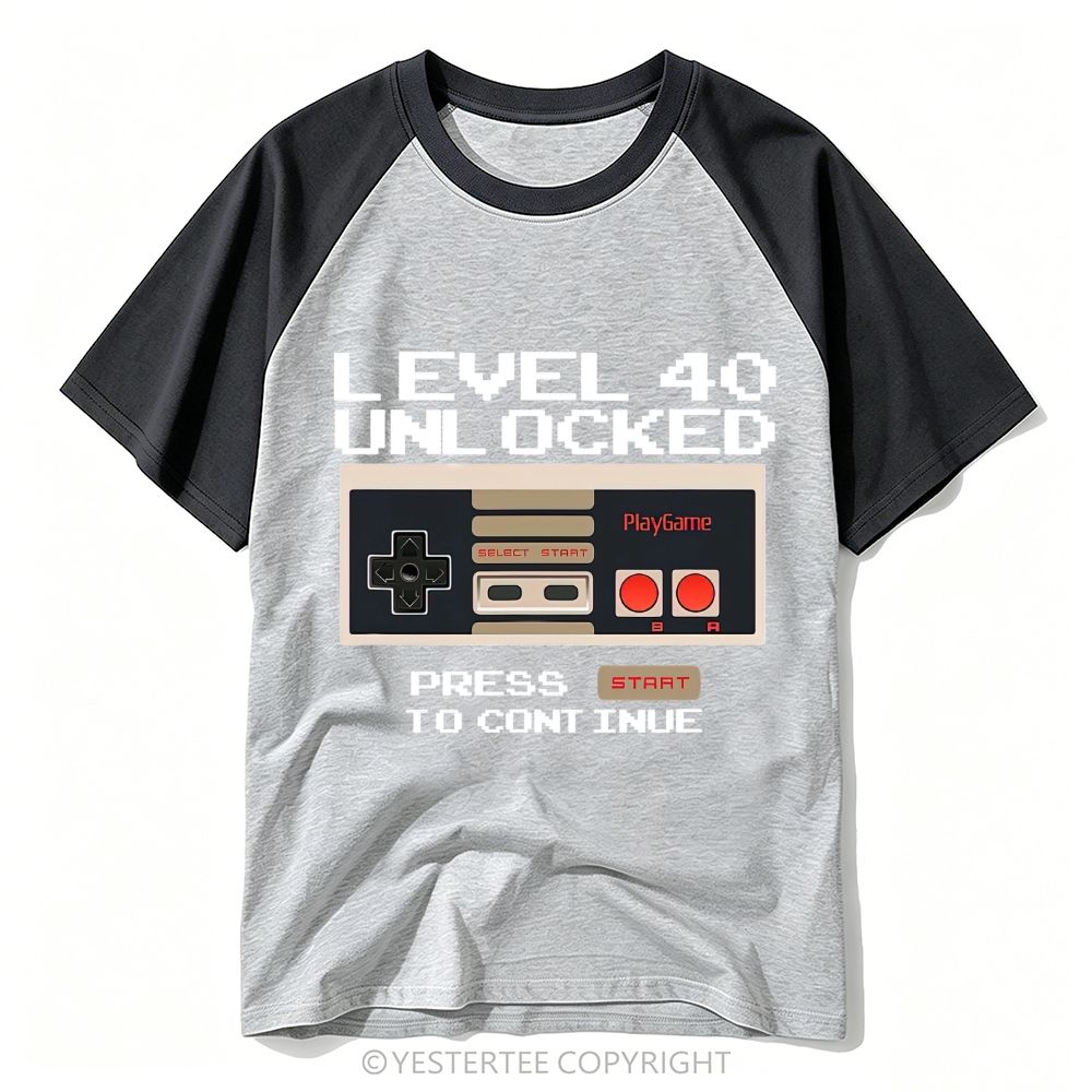 Pixel Retro Game Controller "Level 40 Unlocked" Baseball T-shirt