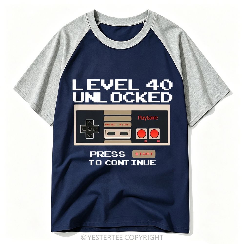 Pixel Retro Game Controller "Level 40 Unlocked" Baseball T-shirt