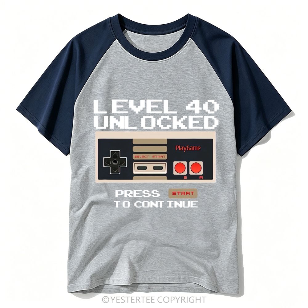 Pixel Retro Game Controller "Level 40 Unlocked" Baseball T-shirt