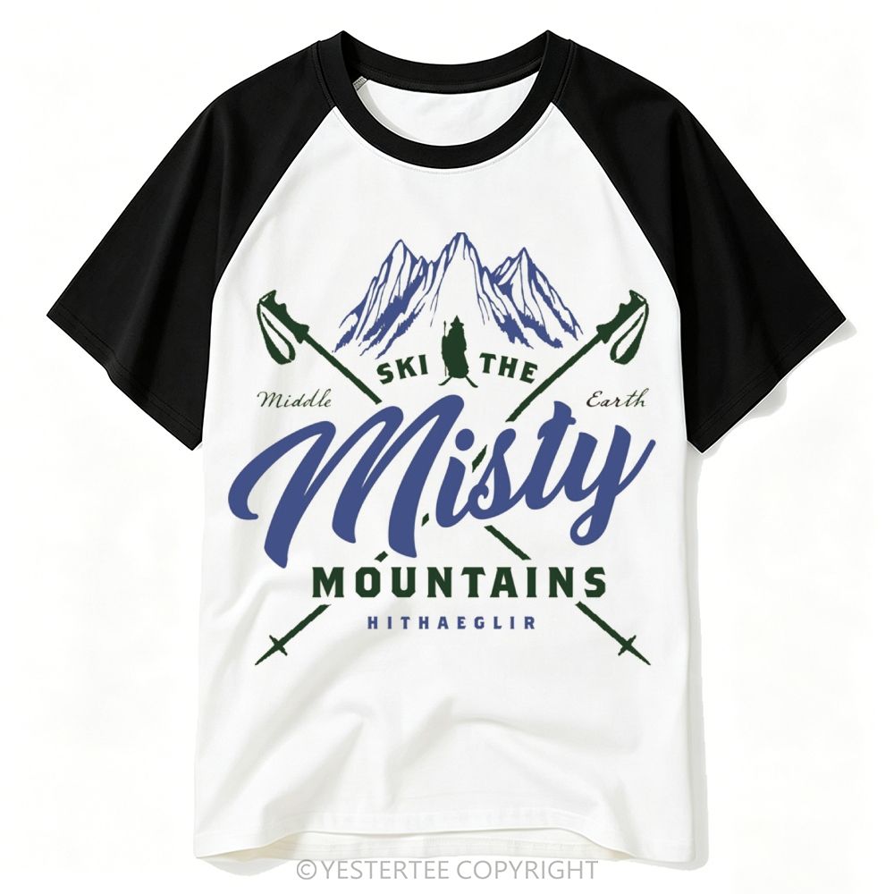Mountain Ski Vintage Sword Cross "Ski The Misty Mountains" Baseball T-shirt