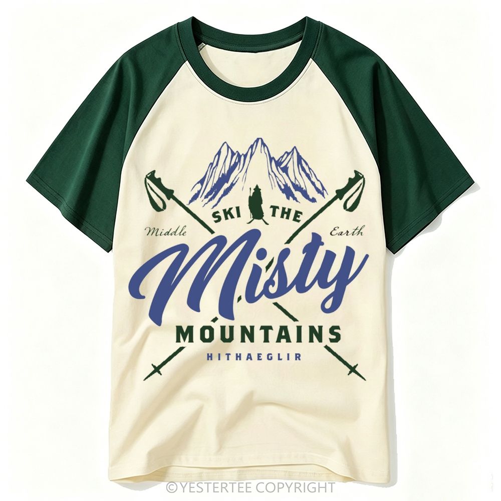 Mountain Ski Vintage Sword Cross "Ski The Misty Mountains" Baseball T-shirt