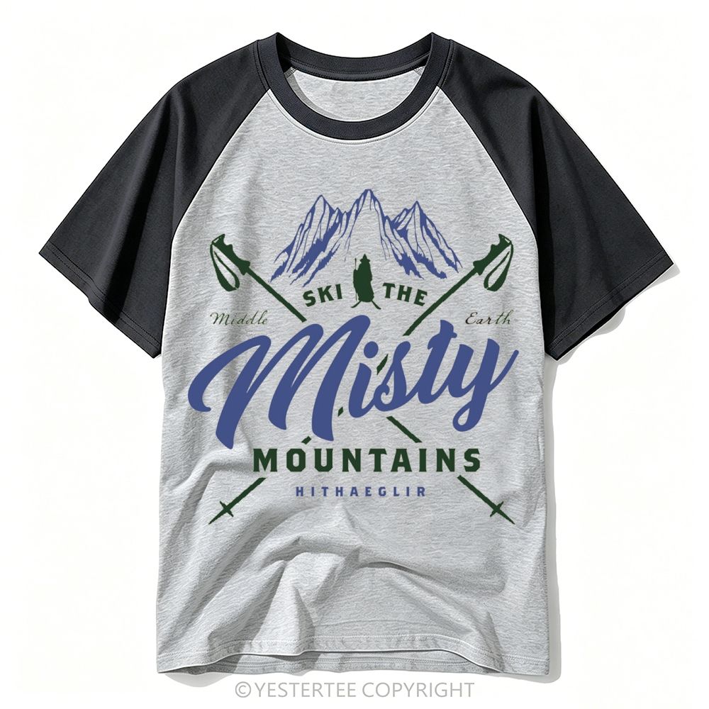 Mountain Ski Vintage Sword Cross "Ski The Misty Mountains" Baseball T-shirt