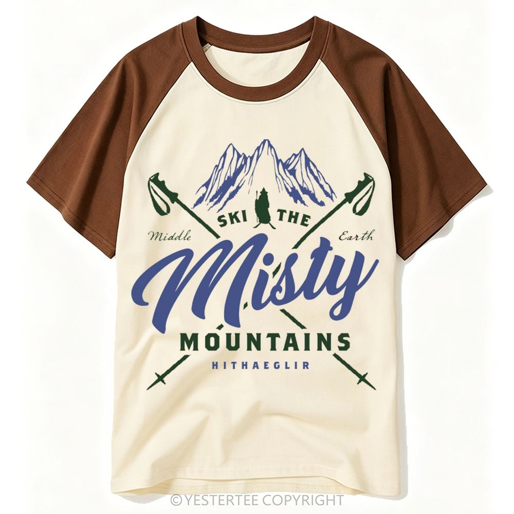 Mountain Ski Vintage Sword Cross "Ski The Misty Mountains" Baseball T-shirt
