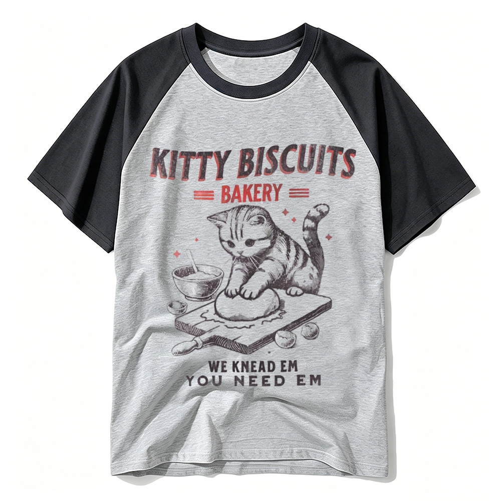 Vintage Bakery Kitten Biscuit Retro Cartoon Baseball T-shirt 