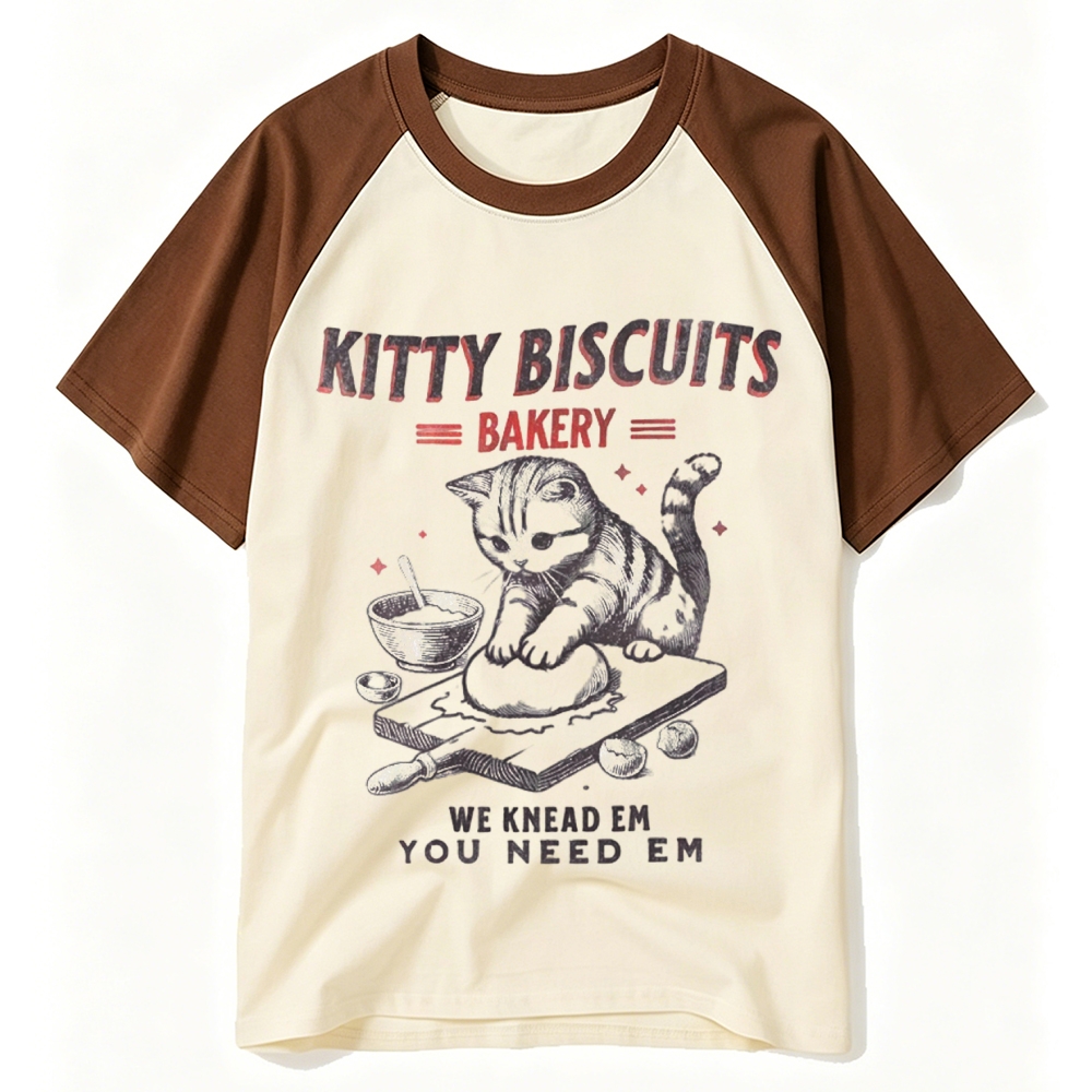 Vintage Bakery Kitten Biscuit Retro Cartoon Baseball T-shirt 