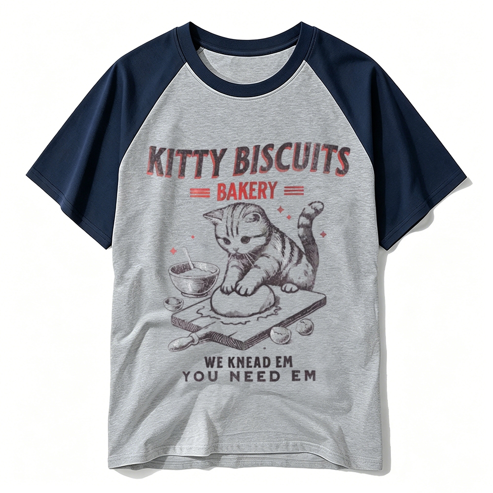 Vintage Bakery Kitten Biscuit Retro Cartoon Baseball T-shirt 
