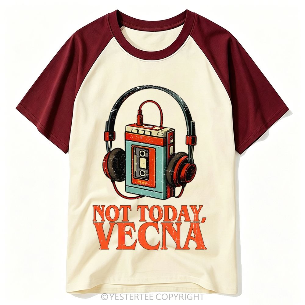 80s Walkman Headphones Horror Parody Slogan Baseball T-shirt 