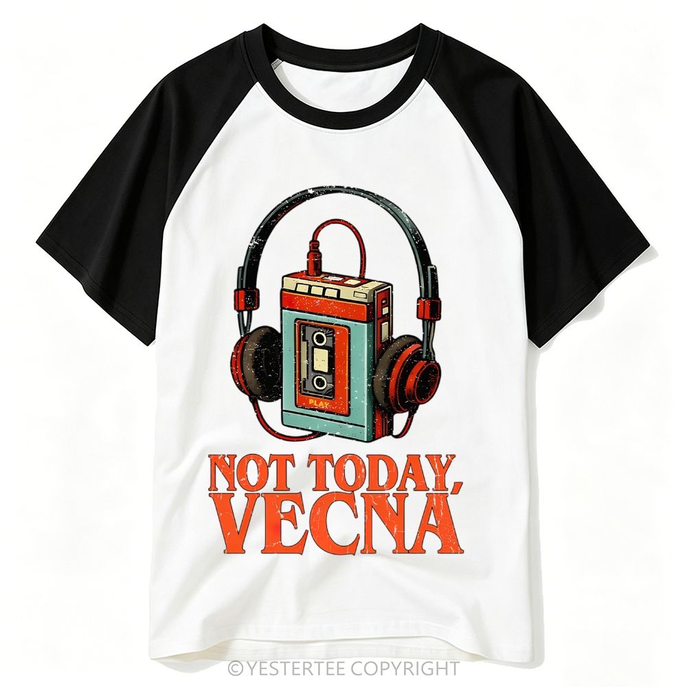 80s Walkman Headphones Horror Parody Slogan Baseball T-shirt 