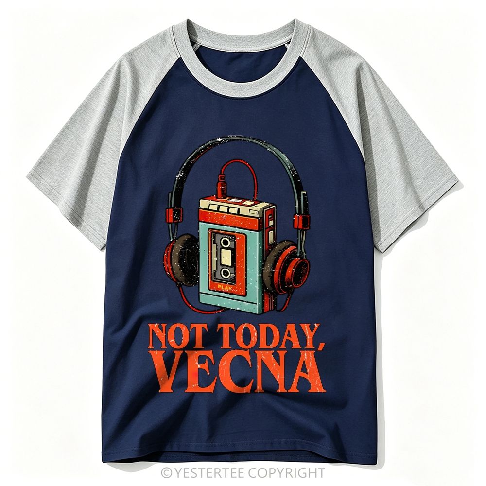 80s Walkman Headphones Horror Parody Slogan Baseball T-shirt 