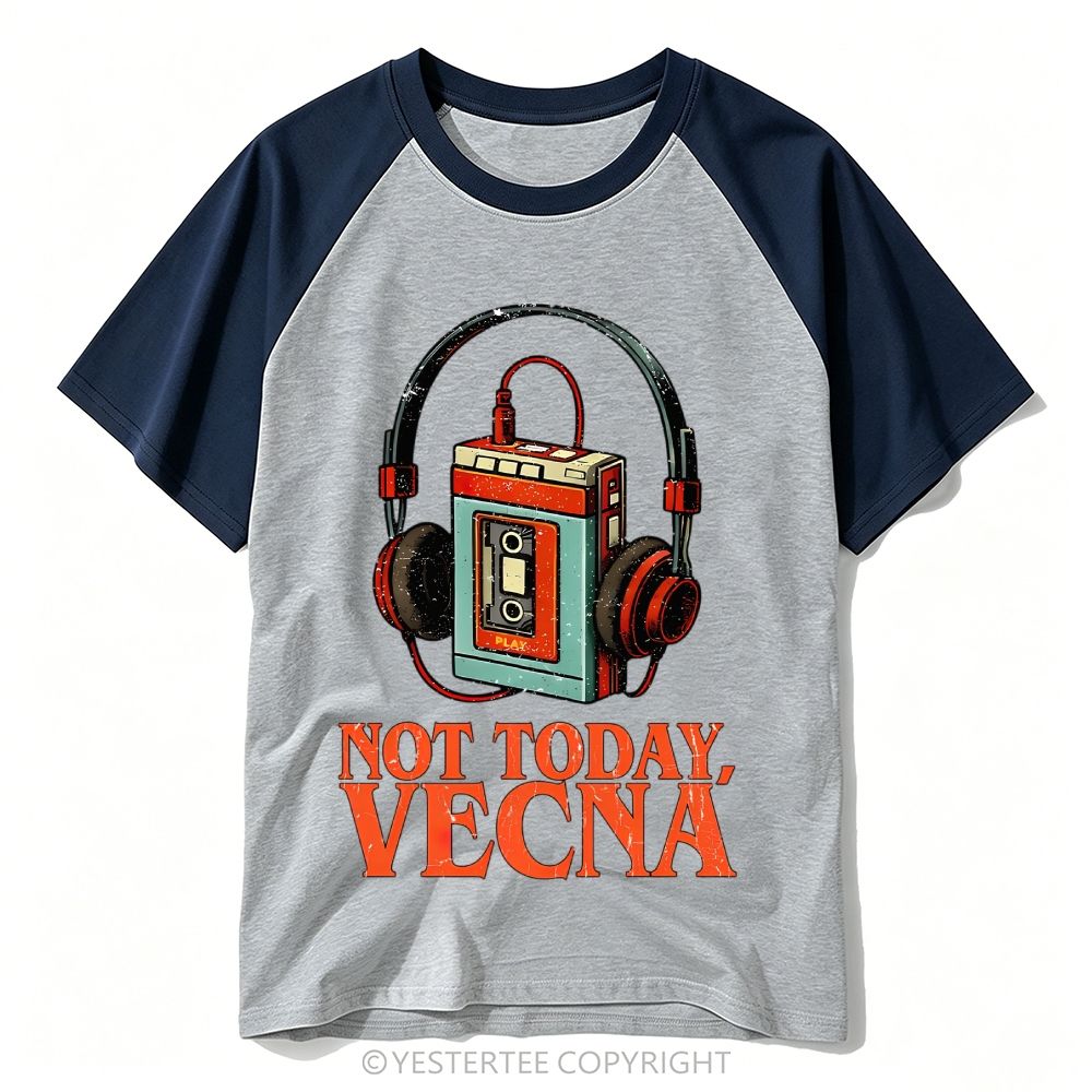 80s Walkman Headphones Horror Parody Slogan Baseball T-shirt 