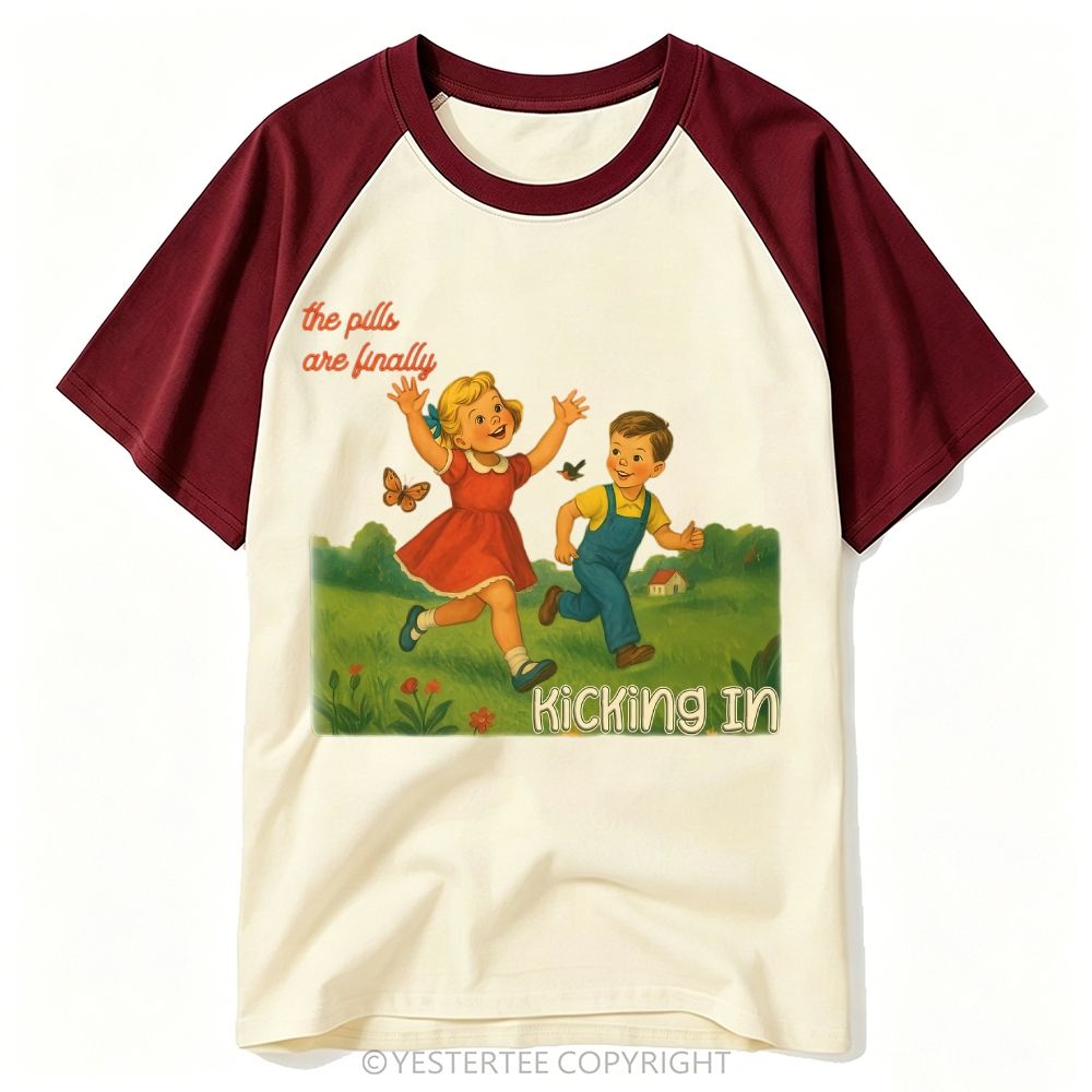 Retro Children’s Book Art Sarcastic Dark Humor Kids Meadow Baseball T-shirt 