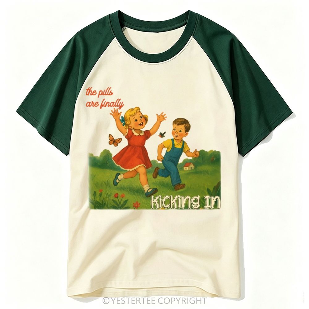 Retro Children’s Book Art Sarcastic Dark Humor Kids Meadow Baseball T-shirt 