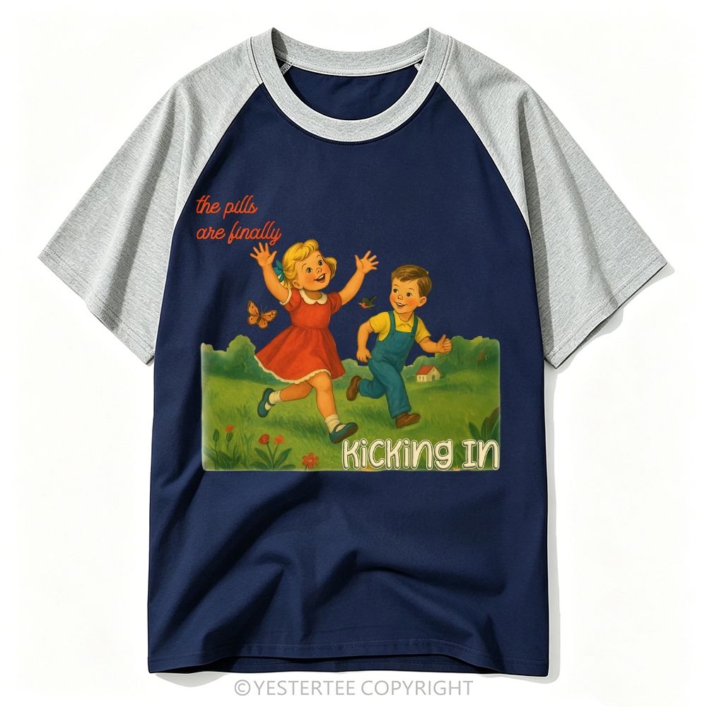 Retro Children’s Book Art Sarcastic Dark Humor Kids Meadow Baseball T-shirt 