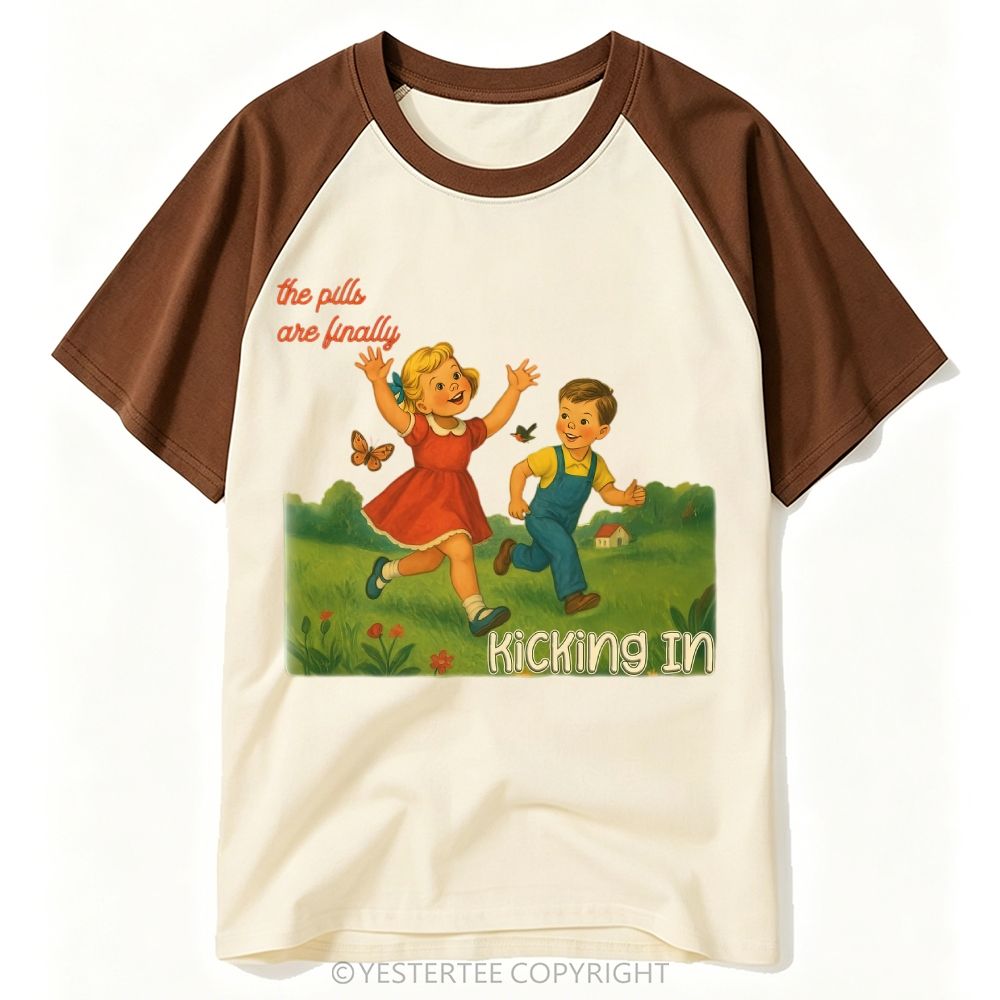 Retro Children’s Book Art Sarcastic Dark Humor Kids Meadow Baseball T-shirt 