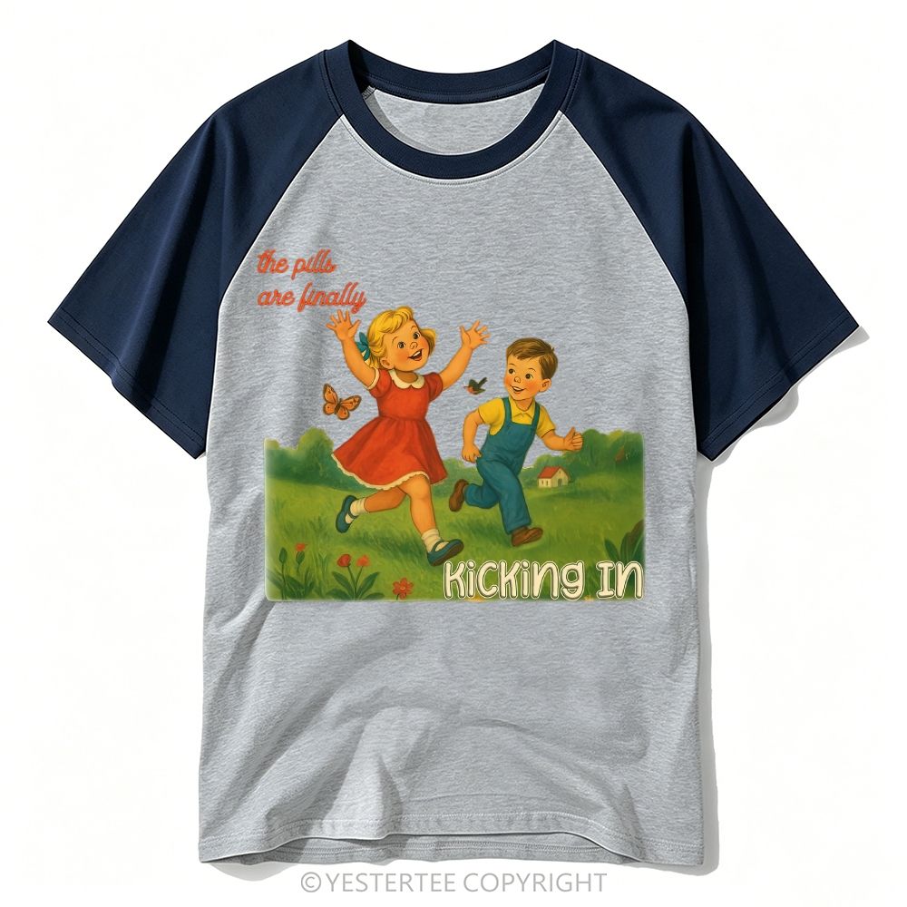 Retro Children’s Book Art Sarcastic Dark Humor Kids Meadow Baseball T-shirt 