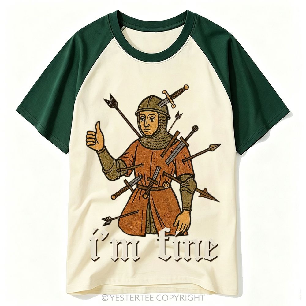 Medieval Manuscript Knight Full Of Swords Thumbs Up "I’m Fine" Baseball T-shirt