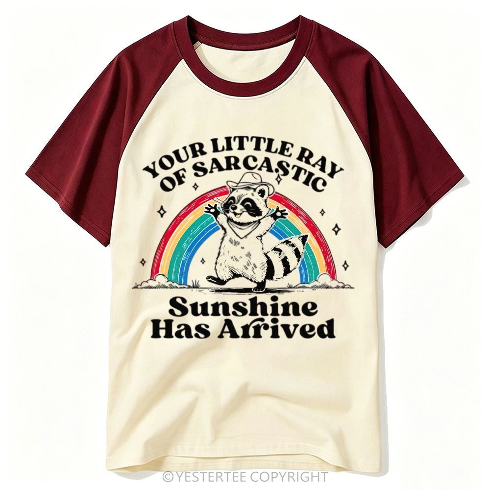 Cowboy Raccoon Rainbow Sarcastic Sunshine Quote Baseball T-shirt