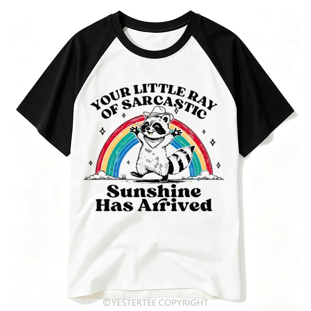 Cowboy Raccoon Rainbow Sarcastic Sunshine Quote Baseball T-shirt
