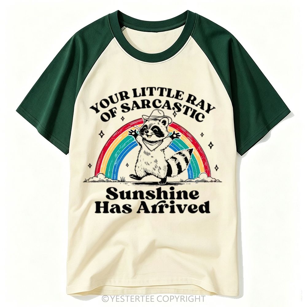 Cowboy Raccoon Rainbow Sarcastic Sunshine Quote Baseball T-shirt
