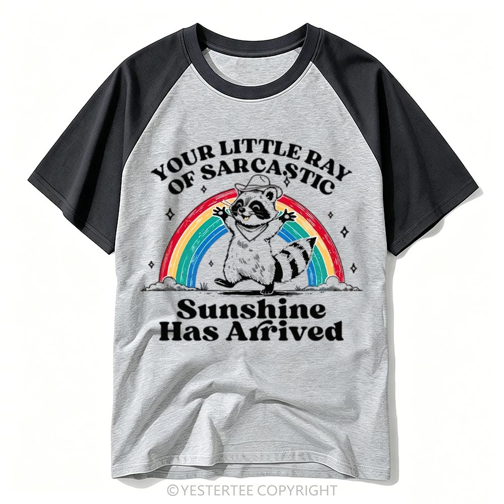Cowboy Raccoon Rainbow Sarcastic Sunshine Quote Baseball T-shirt