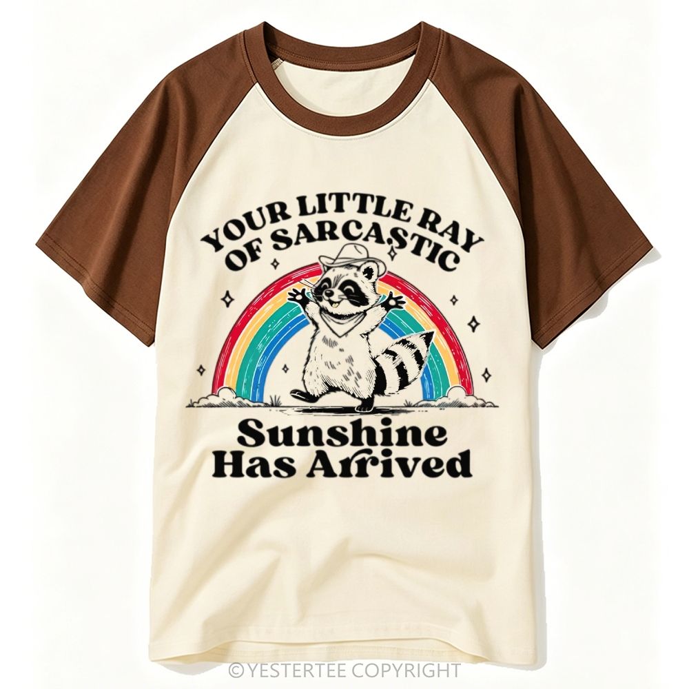 Cowboy Raccoon Rainbow Sarcastic Sunshine Quote Baseball T-shirt