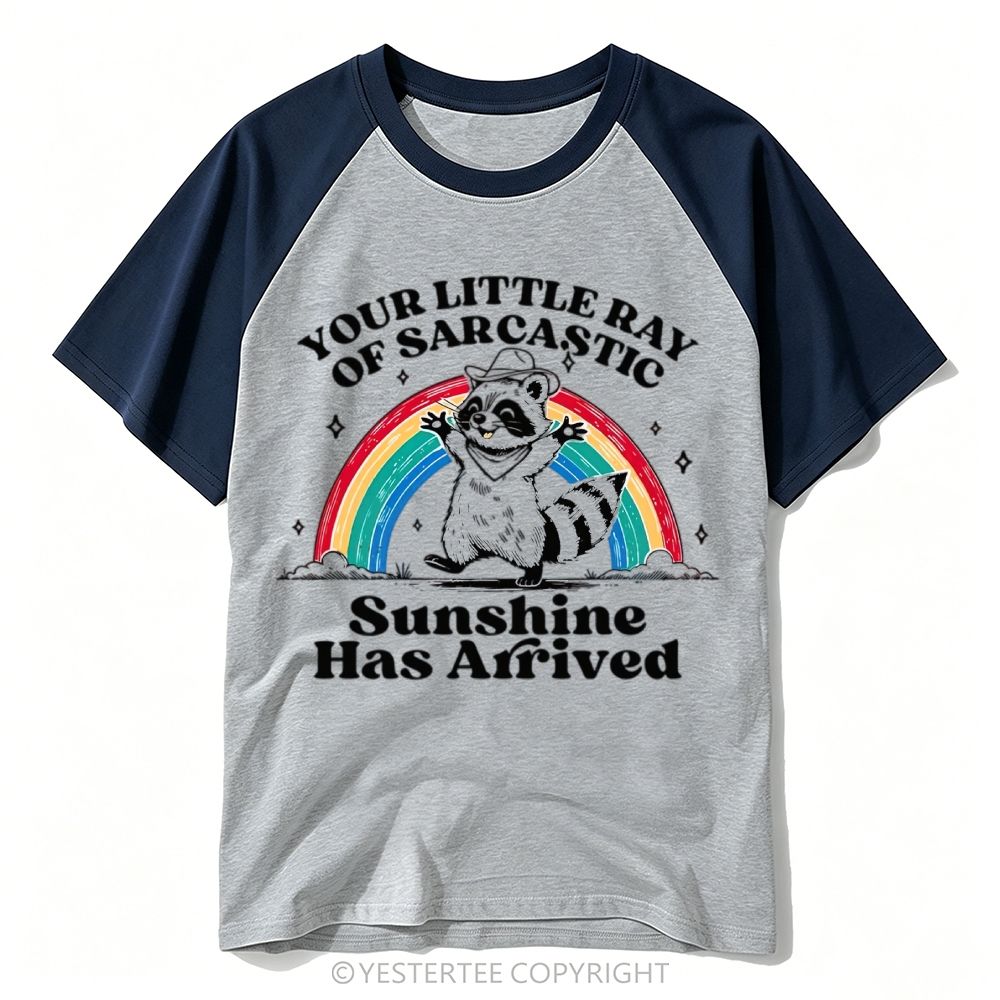 Cowboy Raccoon Rainbow Sarcastic Sunshine Quote Baseball T-shirt