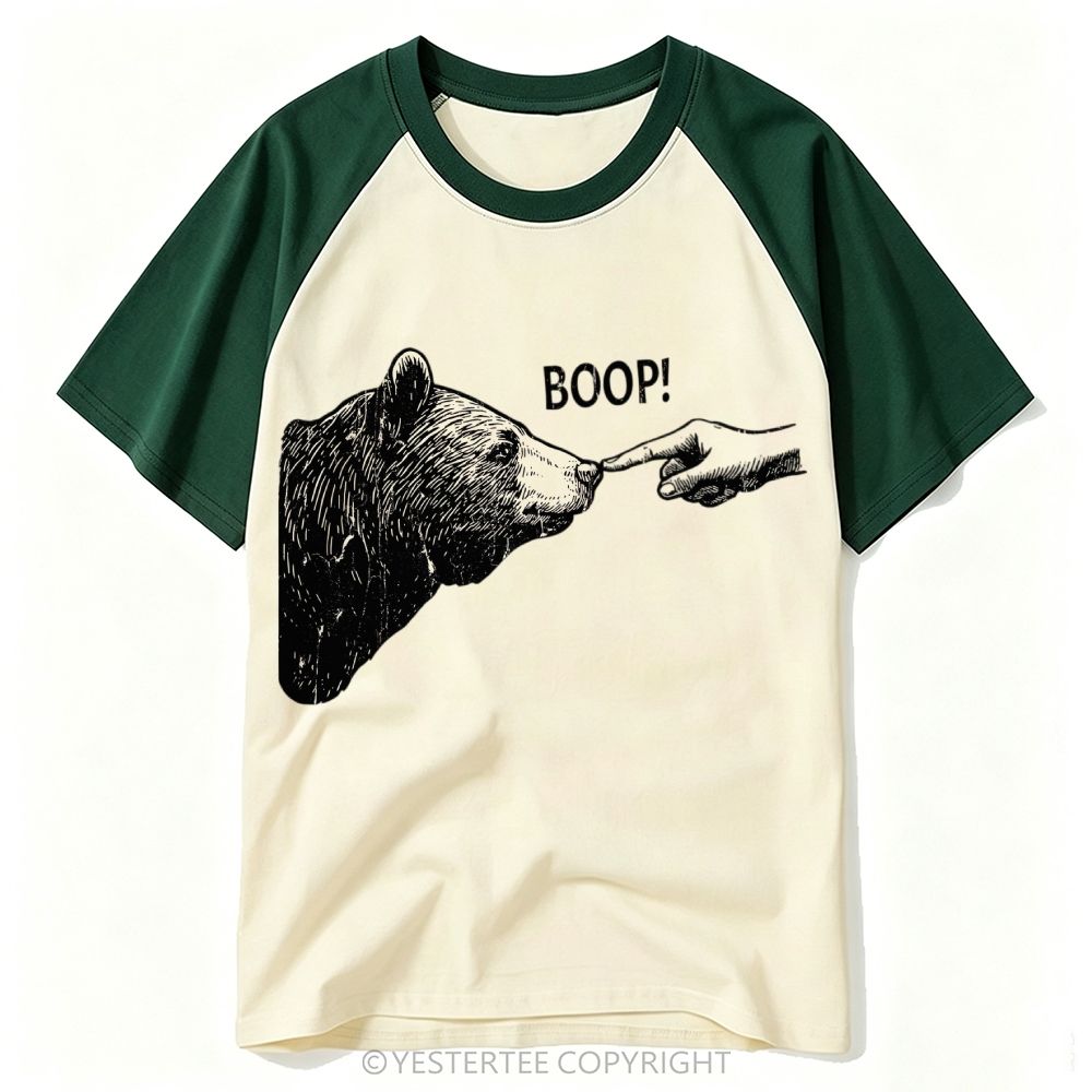 Engraved Hand Booping Bear Nose Minimal Baseball T-shirt