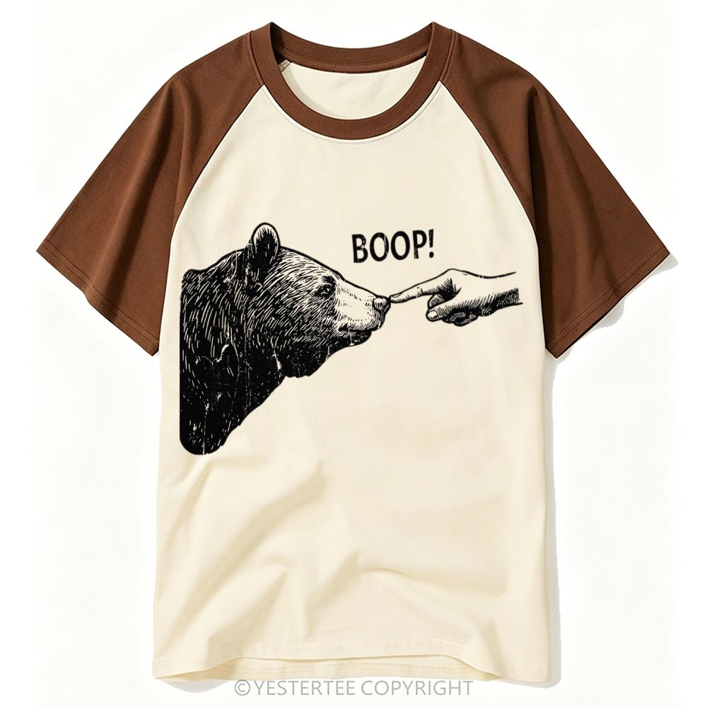 Engraved Hand Booping Bear Nose Minimal Baseball T-shirt