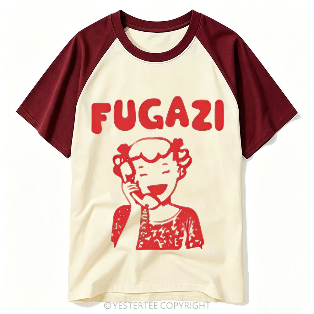 90s Punk Band Fugazi Retro Phone Girl Minimal Red Graphic Baseball T-shirt