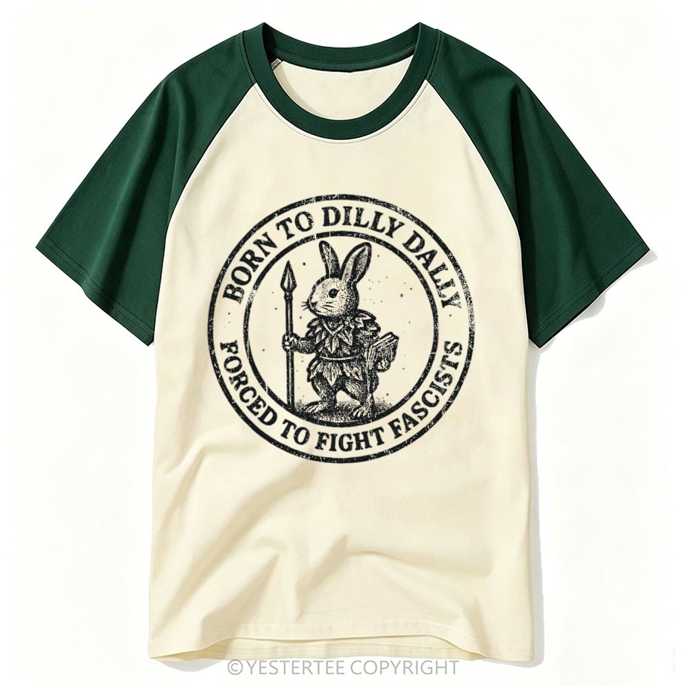 Distressed Circular Badge Spear Rabbit Anti-Fascist Text Baseball T-shirt 