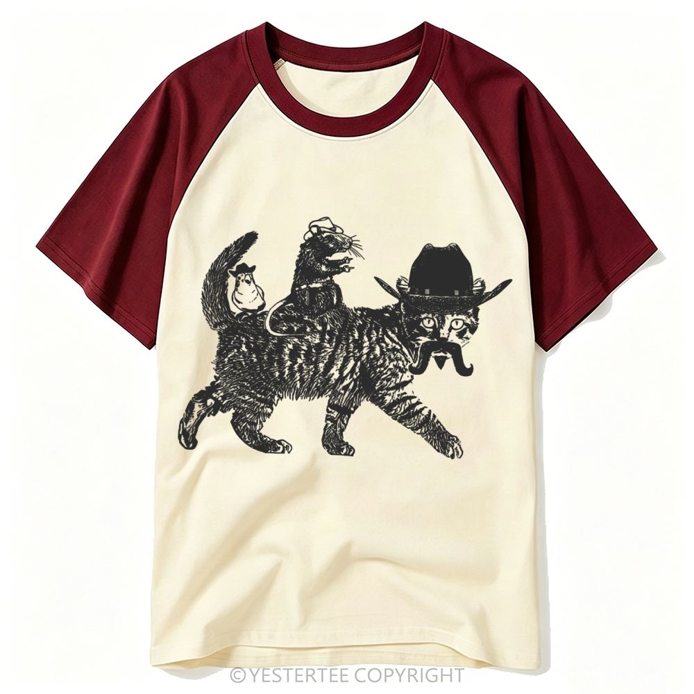 Vintage Wild West Wild West Cowboy Cat  Baseball T-shirt 