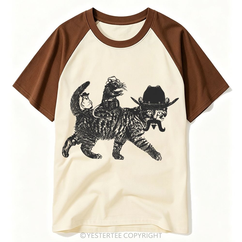 Vintage Wild West Wild West Cowboy Cat  Baseball T-shirt 