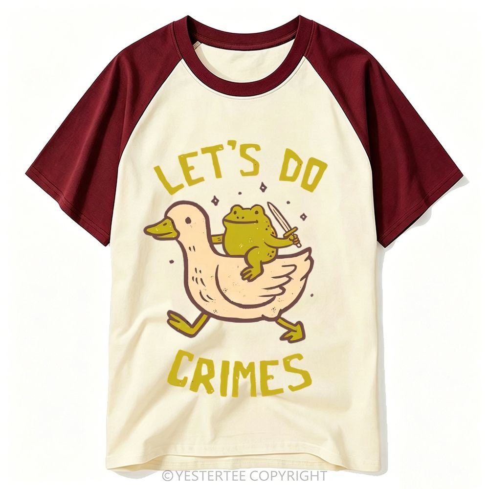 Let's Do Crimes Cartoon Frog Riding Duck Baseball T-shirt 