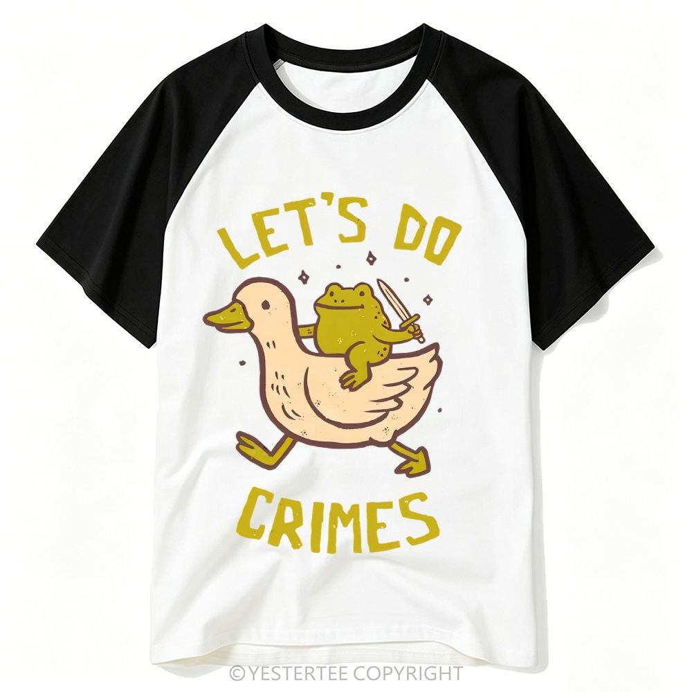 Let's Do Crimes Cartoon Frog Riding Duck Baseball T-shirt 
