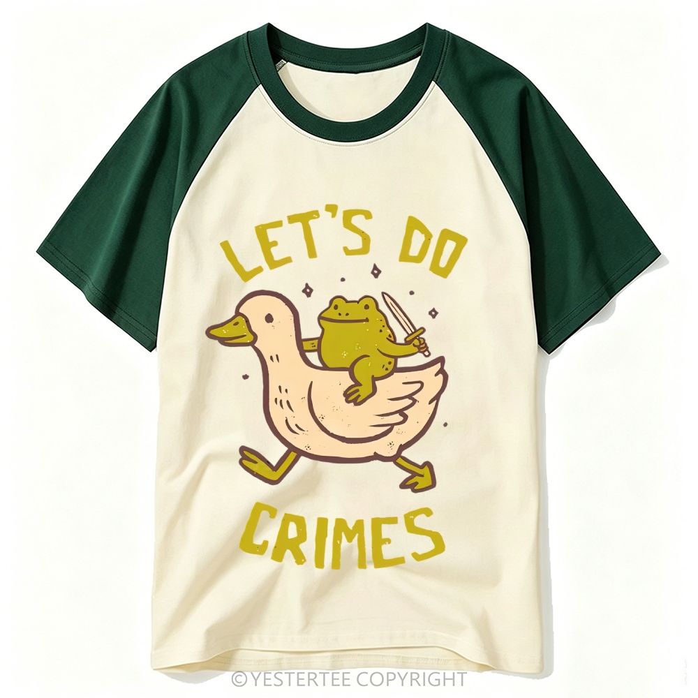 Let's Do Crimes Cartoon Frog Riding Duck Baseball T-shirt 