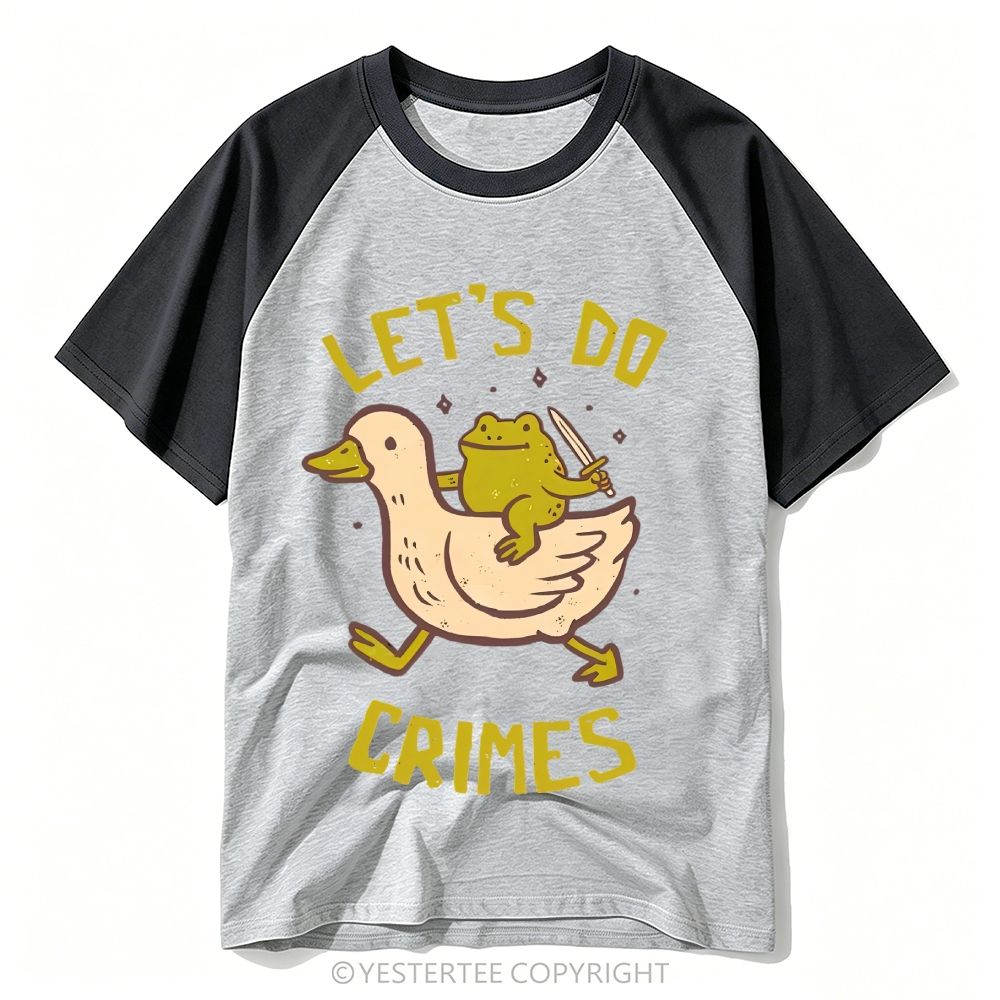 Let's Do Crimes Cartoon Frog Riding Duck Baseball T-shirt 