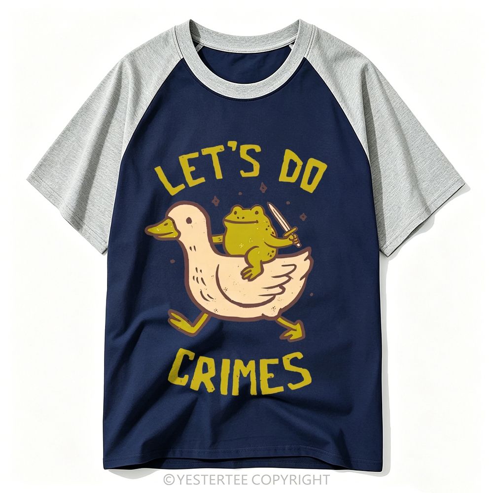 Let's Do Crimes Cartoon Frog Riding Duck Baseball T-shirt 